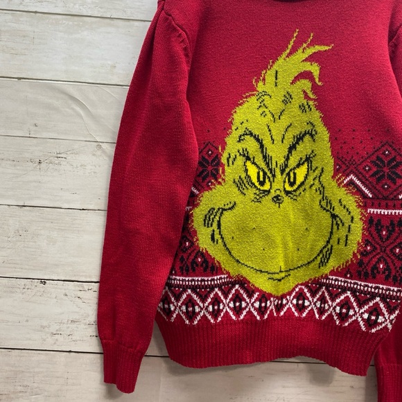 The Grinch Boys Small Red Knit Holiday Sweater Christmas Dr. Seuss 2023 - Picture 3 of 15